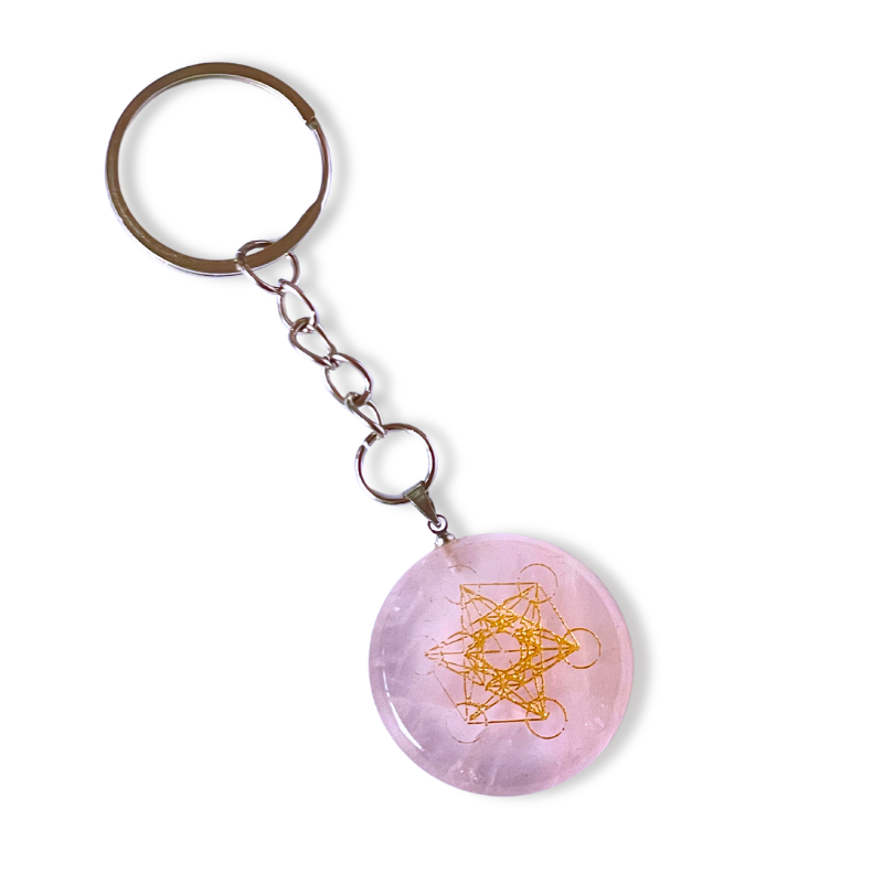 Llavero Piedra Cuarzo Rosa - Geometría Sagrada