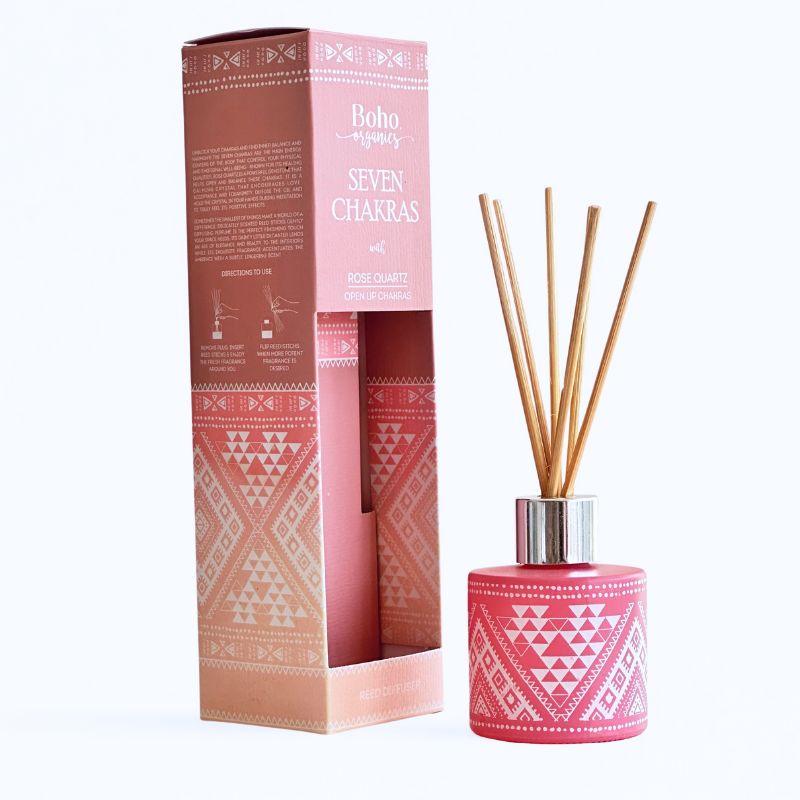 Difusor de Varilla Boho 7 Chakras con Piedra Cuarzo Rosa