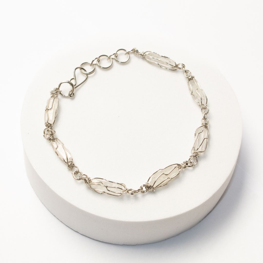 Pulsera Tejido Alpaca Piedra Cuarzo