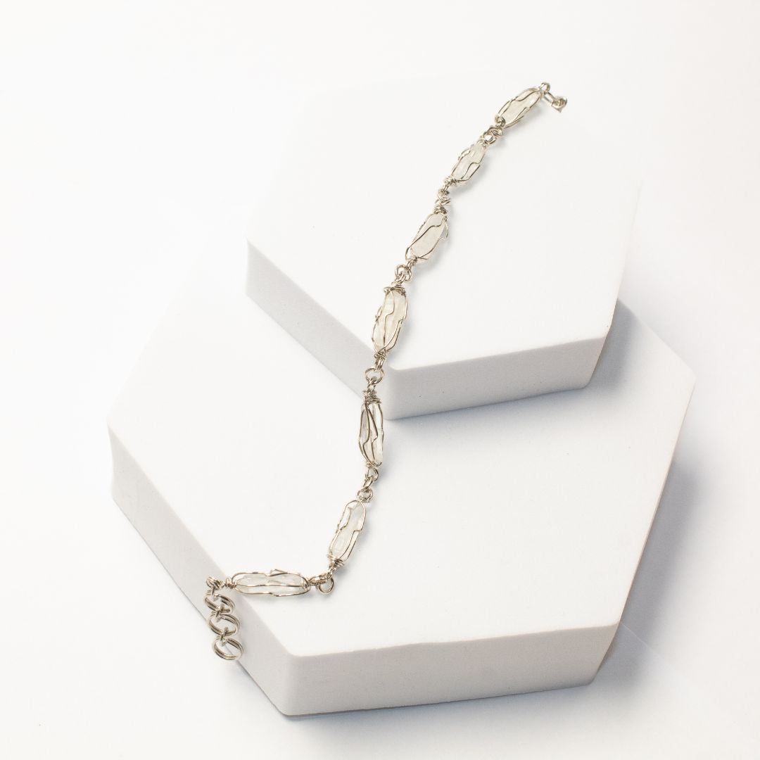 Pulsera Tejido Alpaca Piedra Cuarzo