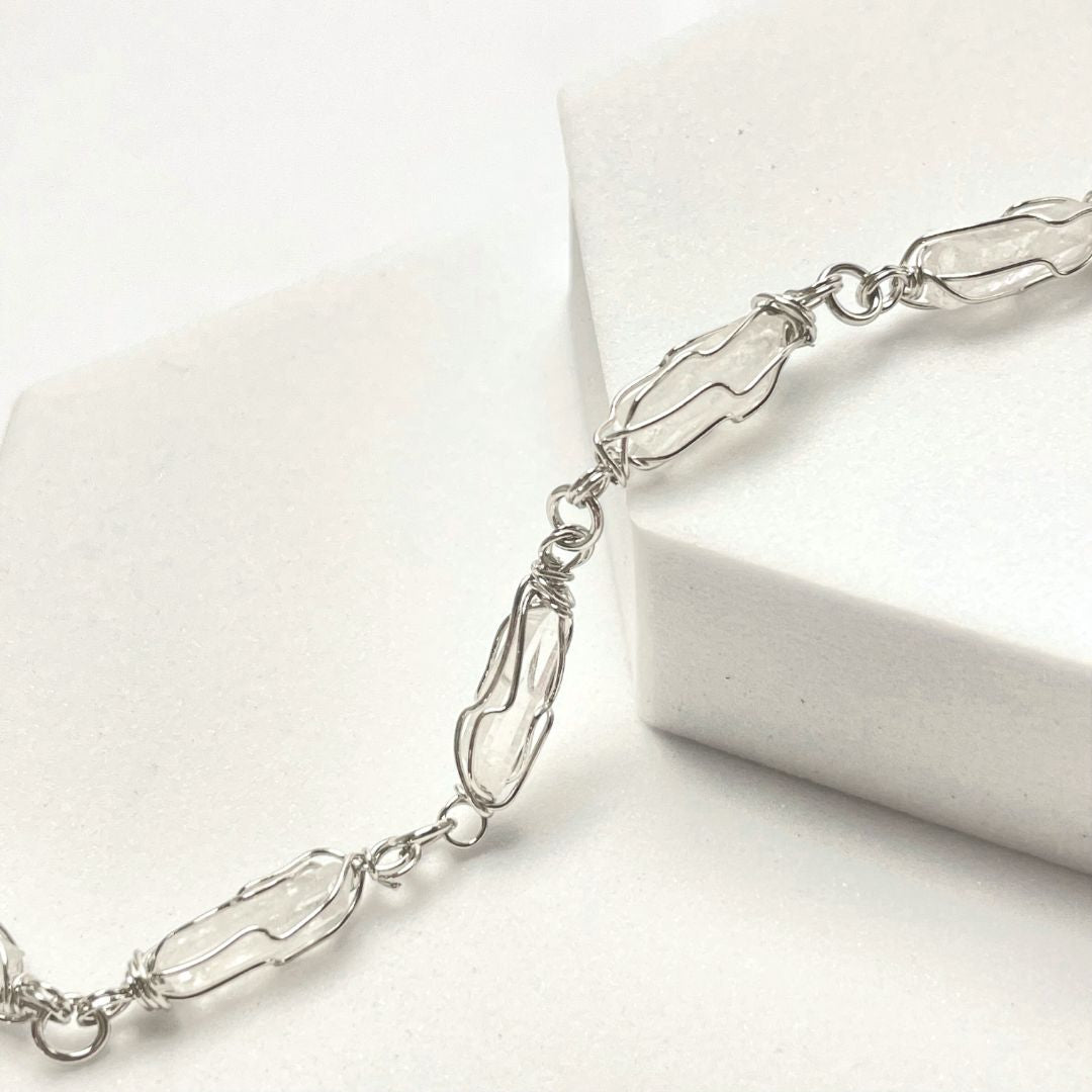 Pulsera Tejido Alpaca Piedra Cuarzo