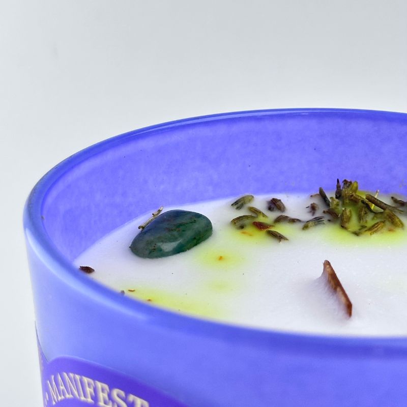 Vela Lavanda con Aventurina Verde - Energía Sanadora