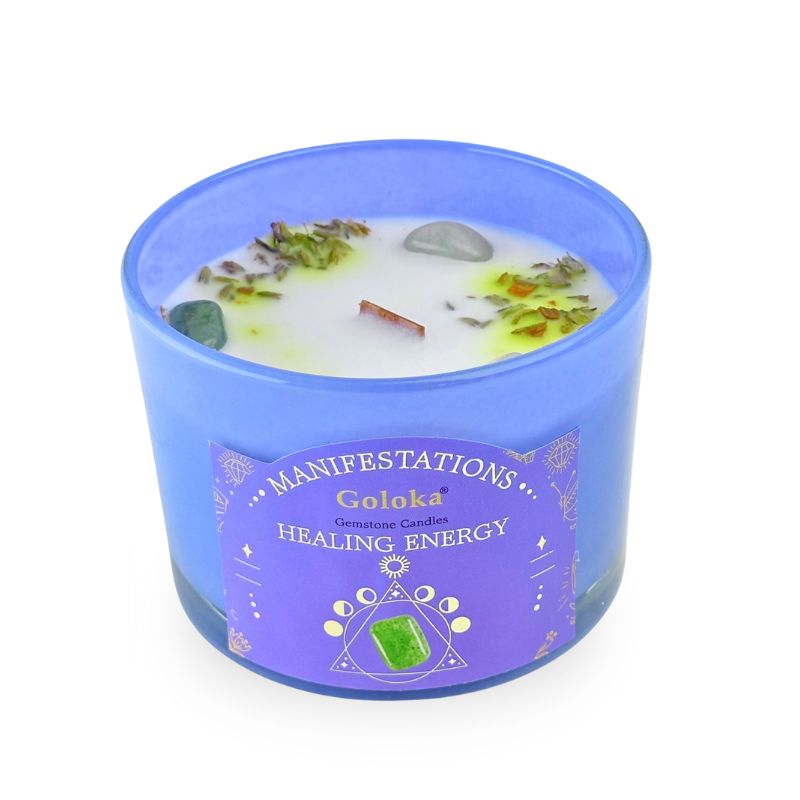 Vela Lavanda con Aventurina Verde - Energía Sanadora