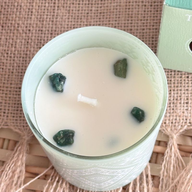 Vela Boho Árbol de la Vida con Piedra Jade 120gr
