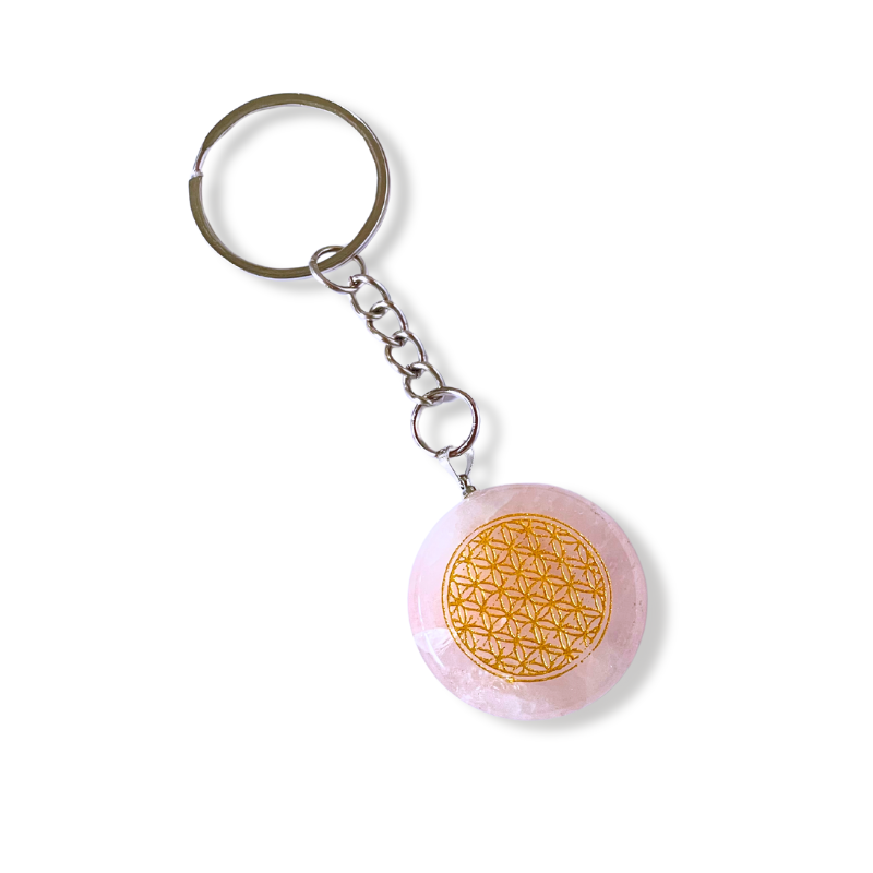 Llavero Piedra Cuarzo Rosa - Flor de la Vida
