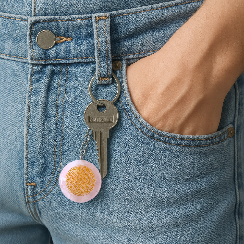 Llavero Piedra Cuarzo Rosa - Flor de la Vida