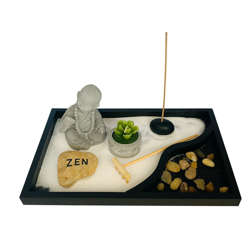 Jardin Zen Joven Monje Rezando