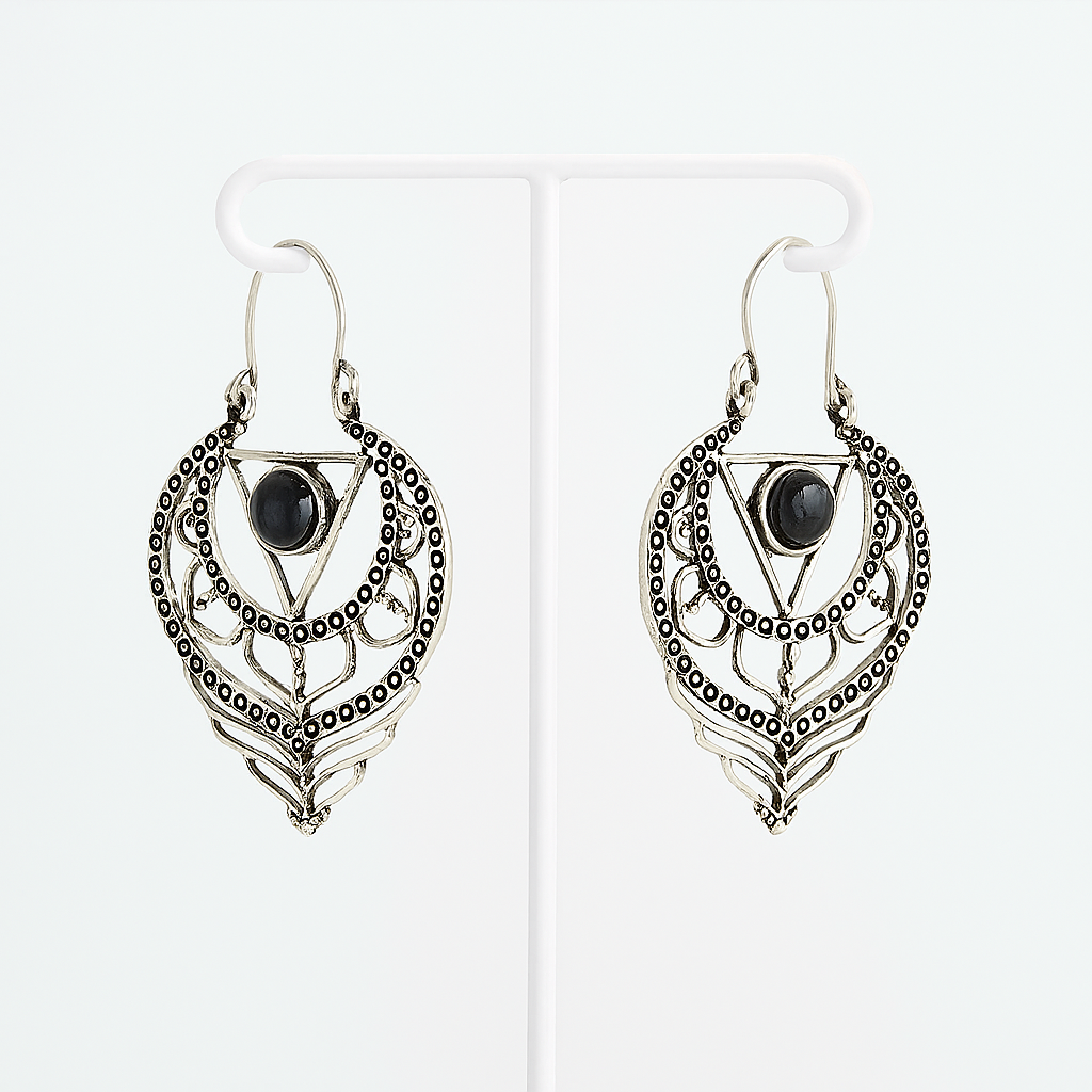 Aros Plateados Perla Onix