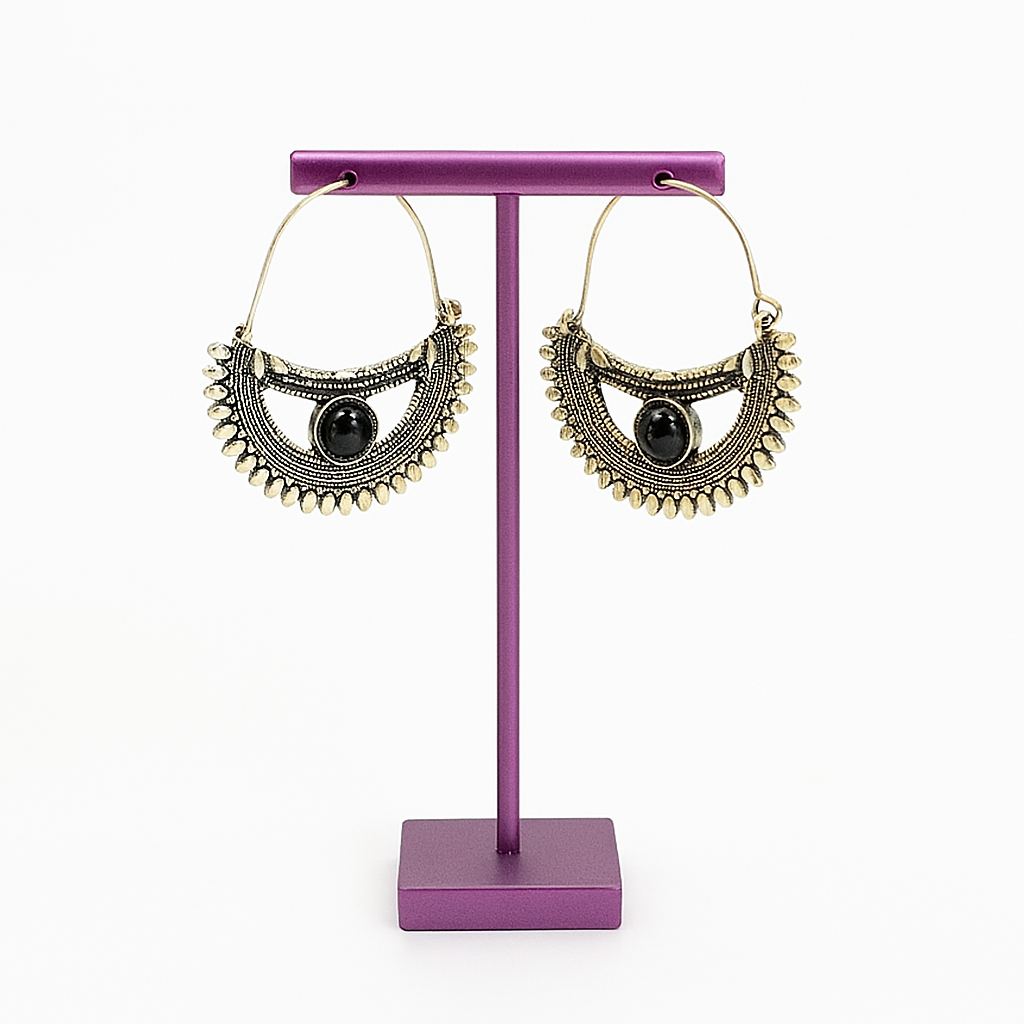 Aros Plateados Perla Onix