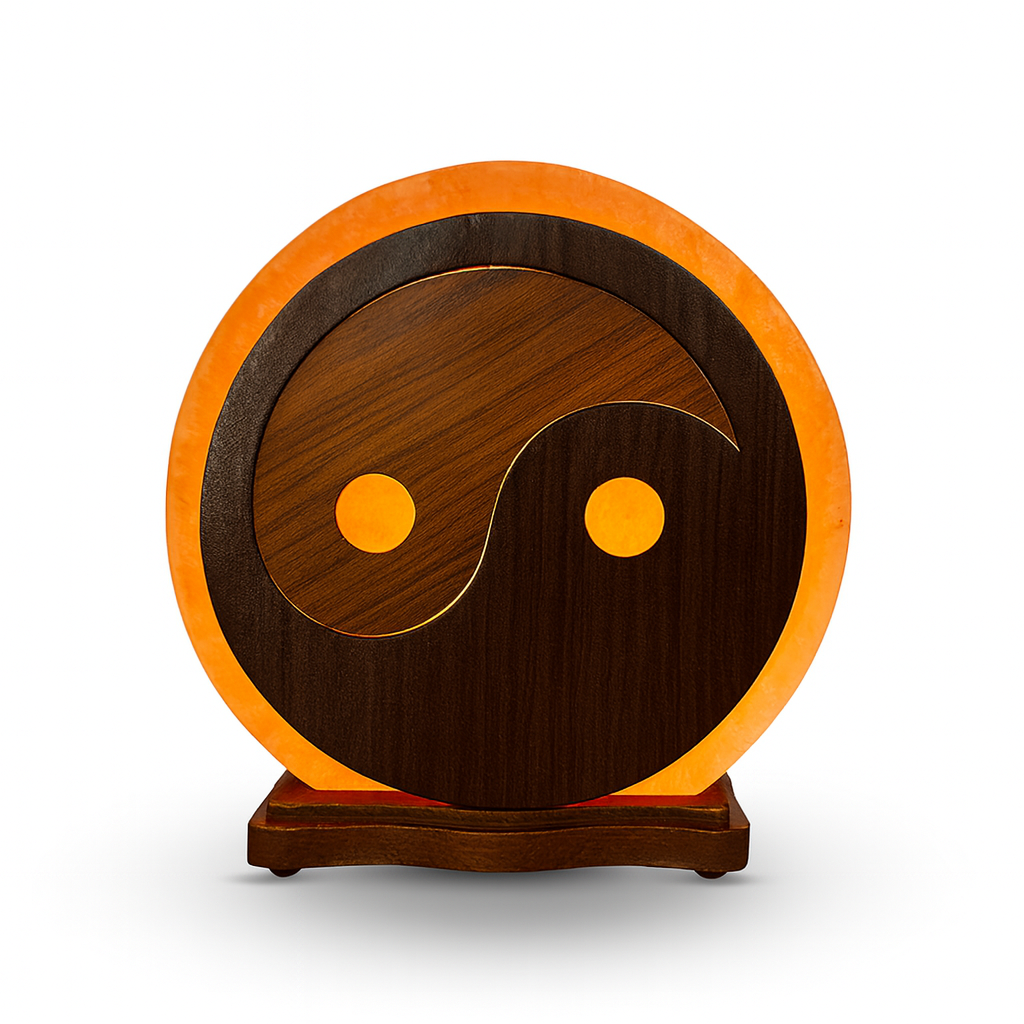 Lampara de Sal del Himalaya con Diseño Yin yang