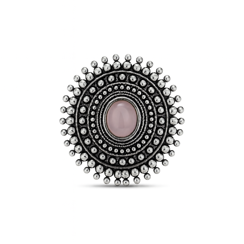 Anillo Tribal Silver Cuarzo Rosa