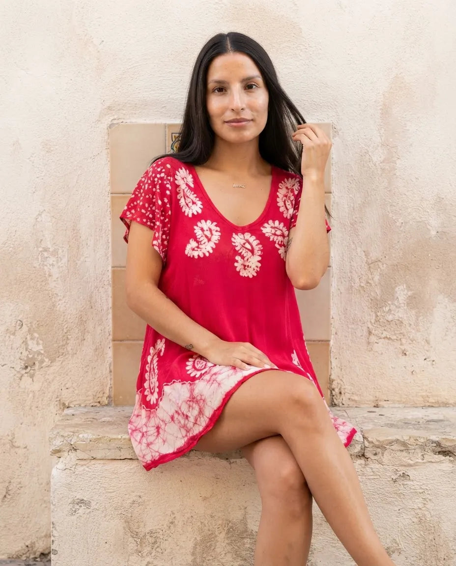 Blusa Vestido Devamati Rosado con Blanco