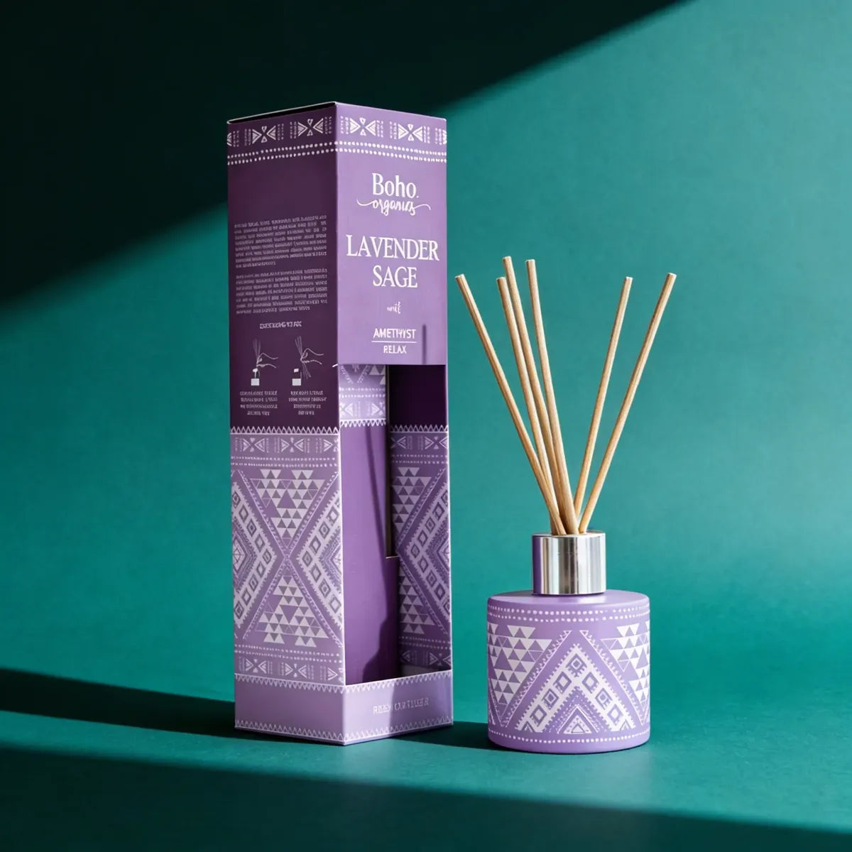 Difusor de Varilla Boho Lavanda Salvia con Piedra Amatista