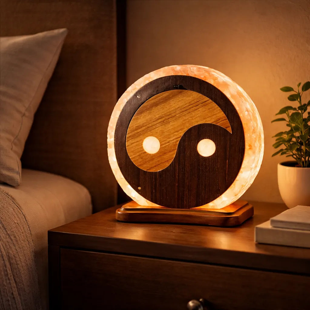 Lampara de Sal del Himalaya con Diseño Yin yang