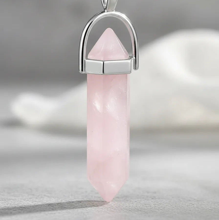 Collar de Punta Cuarzo Rosa