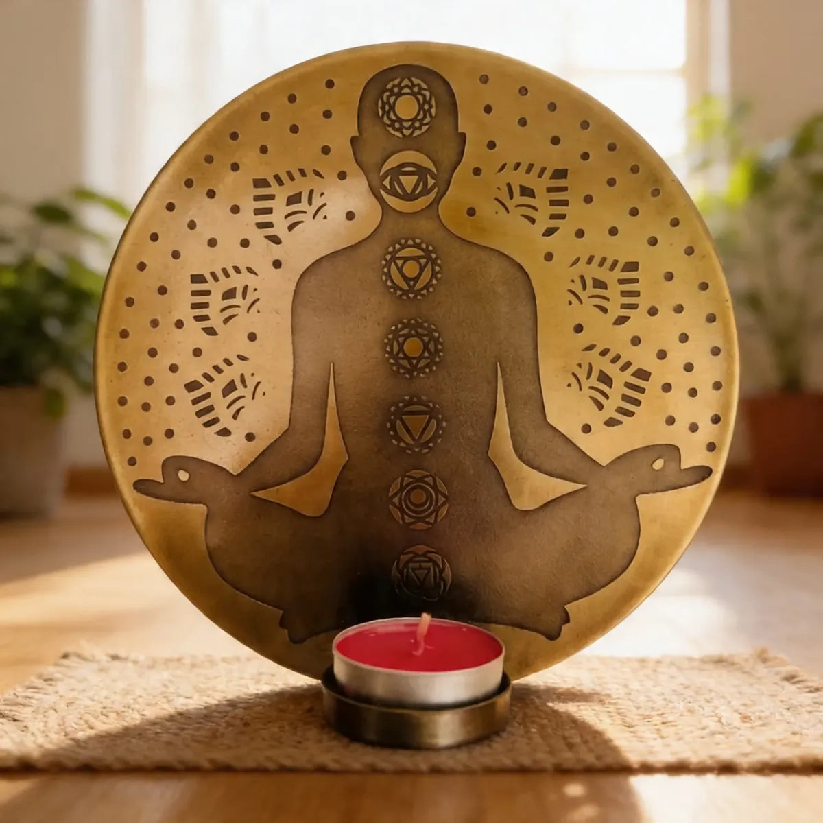 Porta Vela de Pared Chakra Meditación Dorado Pequeño
