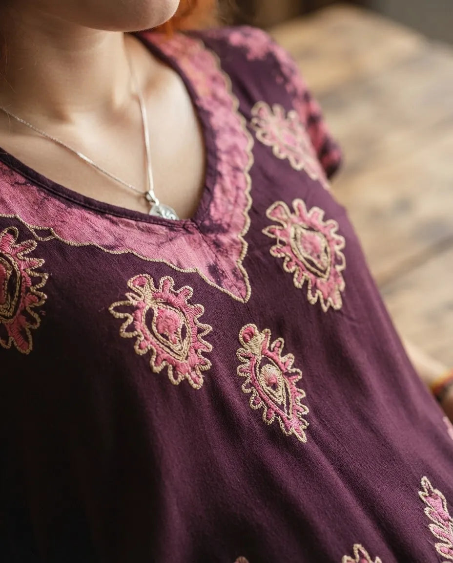 Blusa Vestido Devika Morado con Rosado