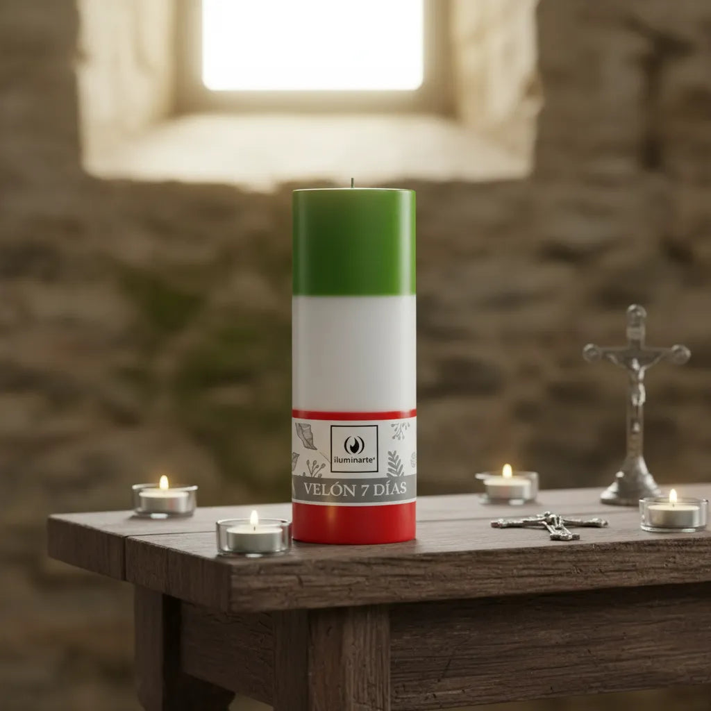 Velón Liso 7 Días Verde Blanco Rojo - San Jorge