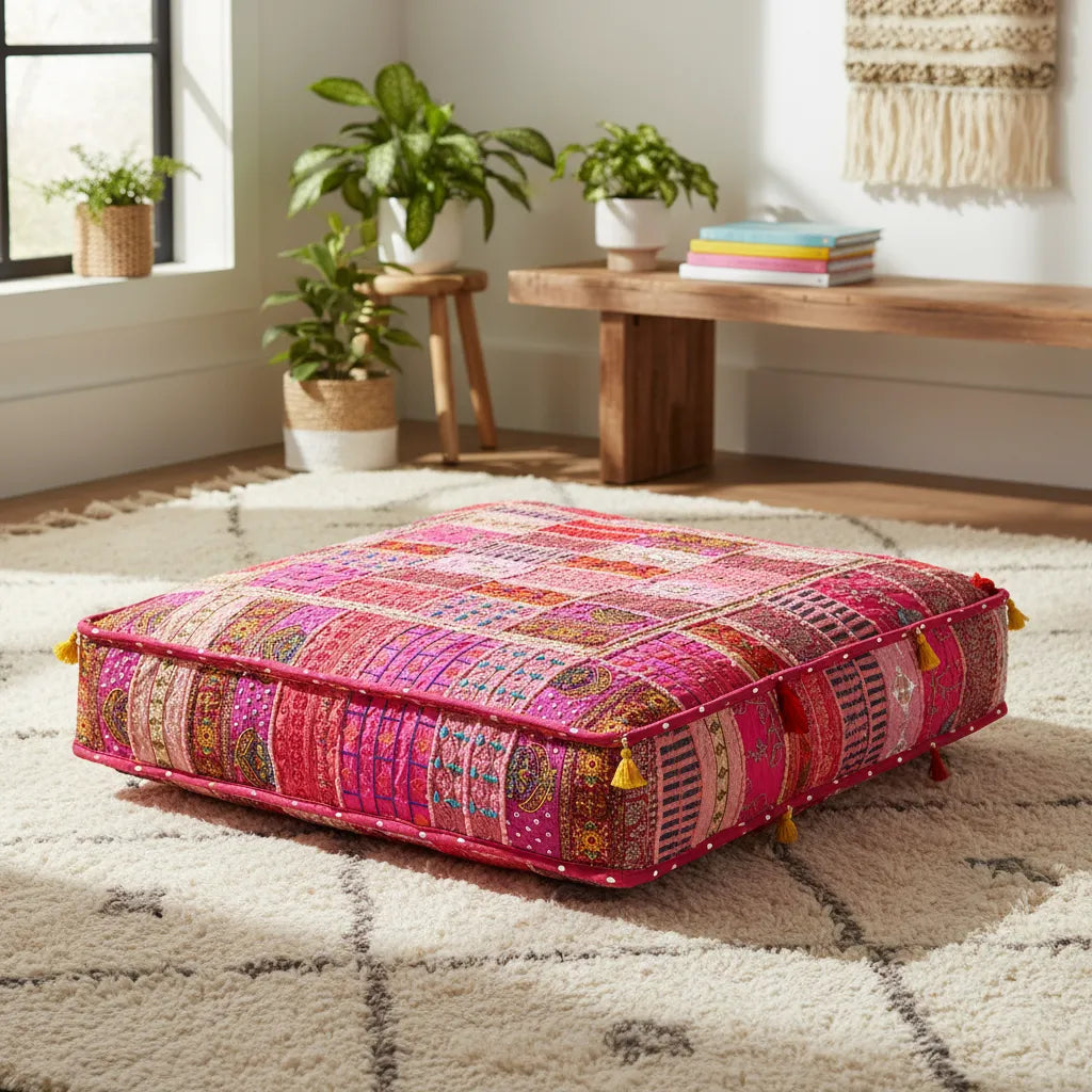 Cojin de Suelo Patchwork Rosado Extra Grande