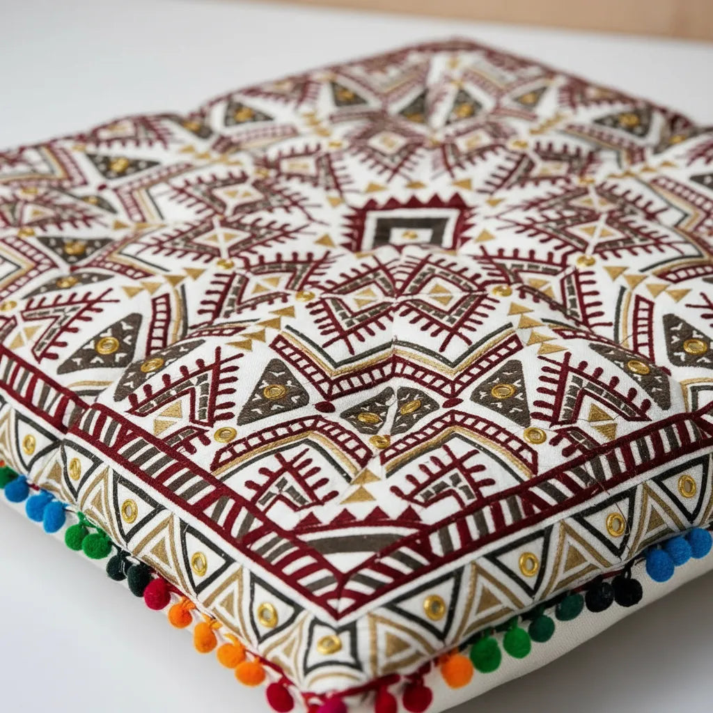 Cojin Boho Burdeo Cuadrado Mediano
