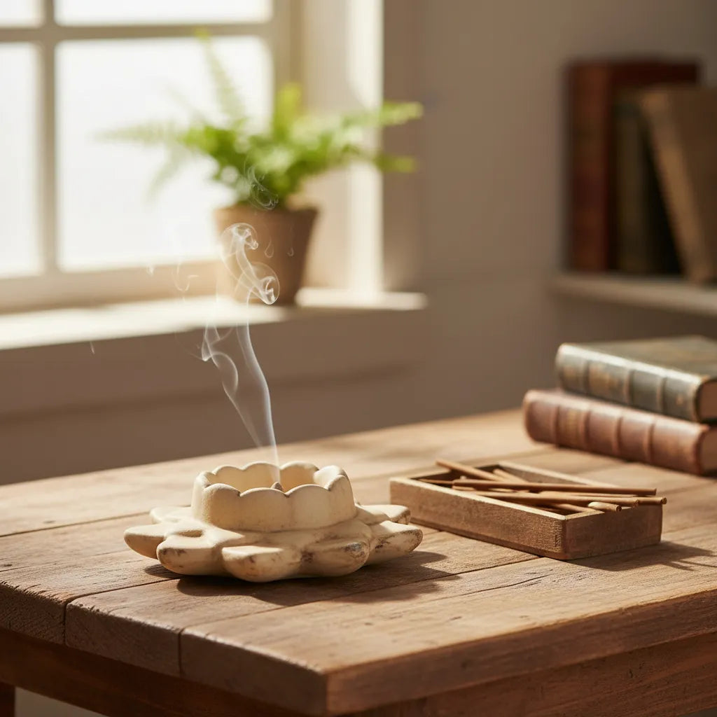 Sahumador Porta Incienso Flor de Loto Ceramica