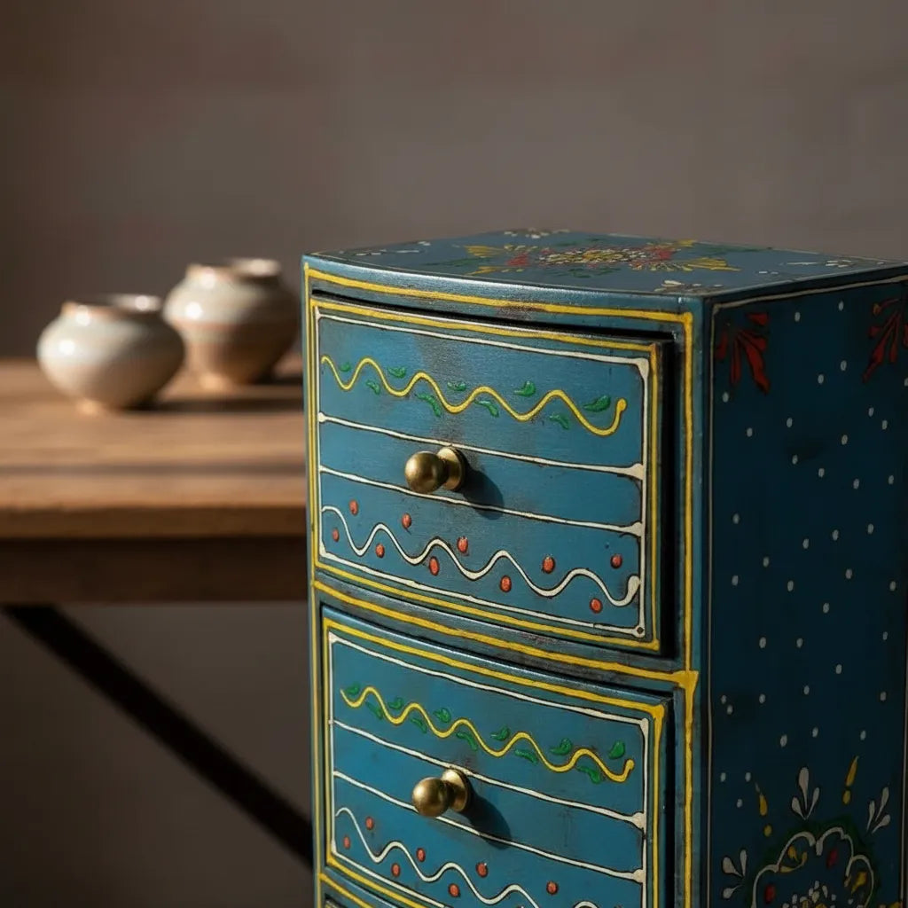 Cajonera Larga Celeste 4 Cajones