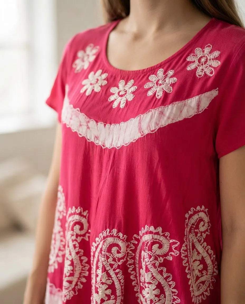 Blusa Vestido Deepa Rosada con Blanco
