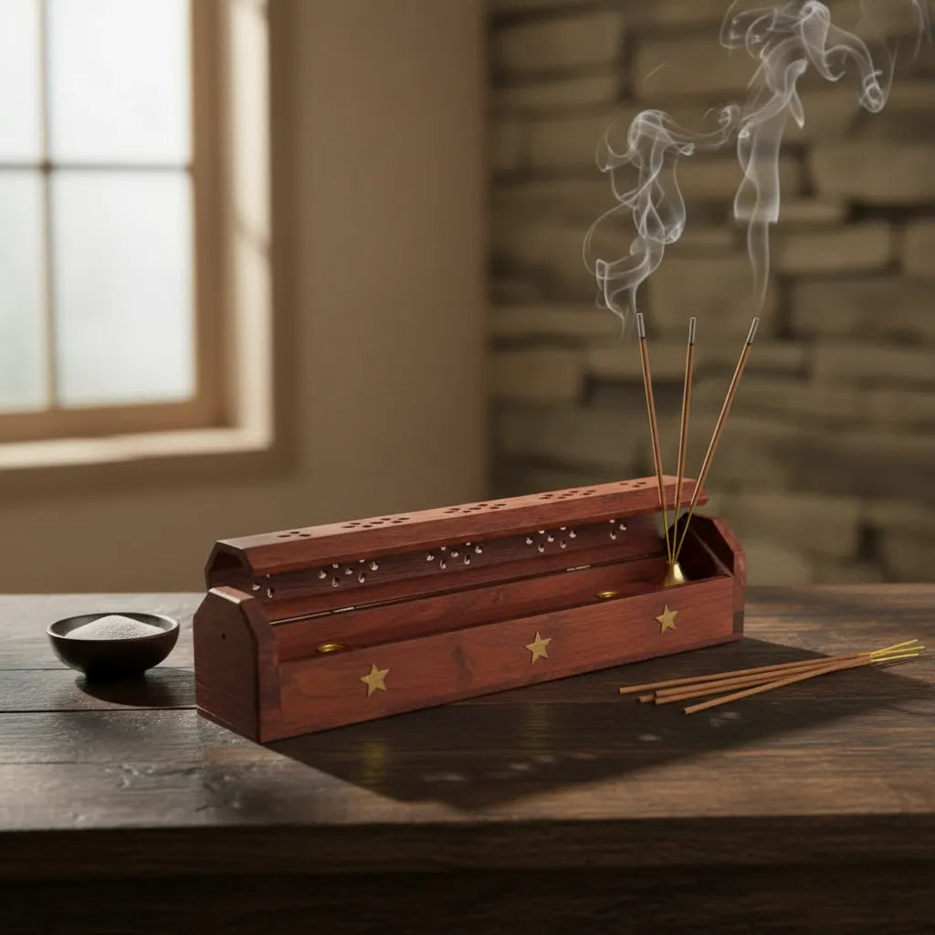 Porta Incienso Caja de Madera - Estrella