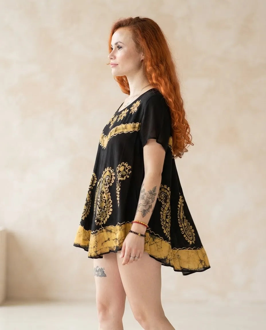 Blusa Vestido Deepa Negra con Amarillo