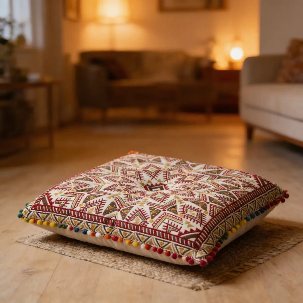 Cojin Boho Burdeo Cuadrado Grande