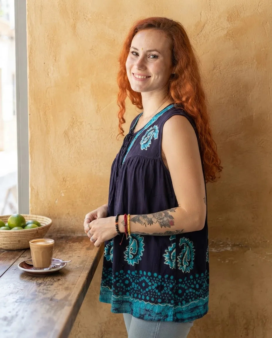 Blusa Dayita Azul Marino con Celeste