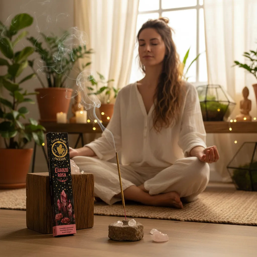 Incienso Rosa con Piedras de Cuarzo Rosa
