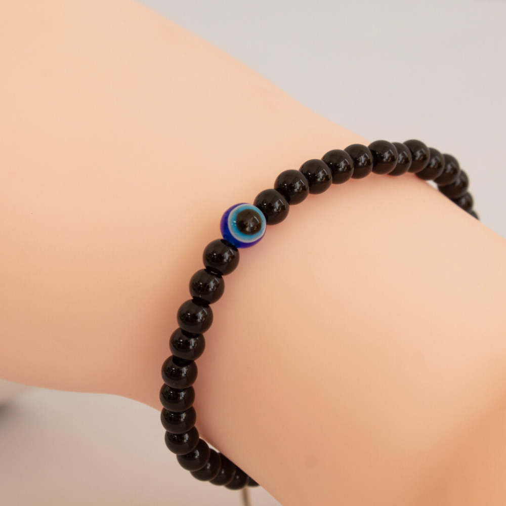 Pulsera Obsidiana Negra con Ojo Turco 4mm