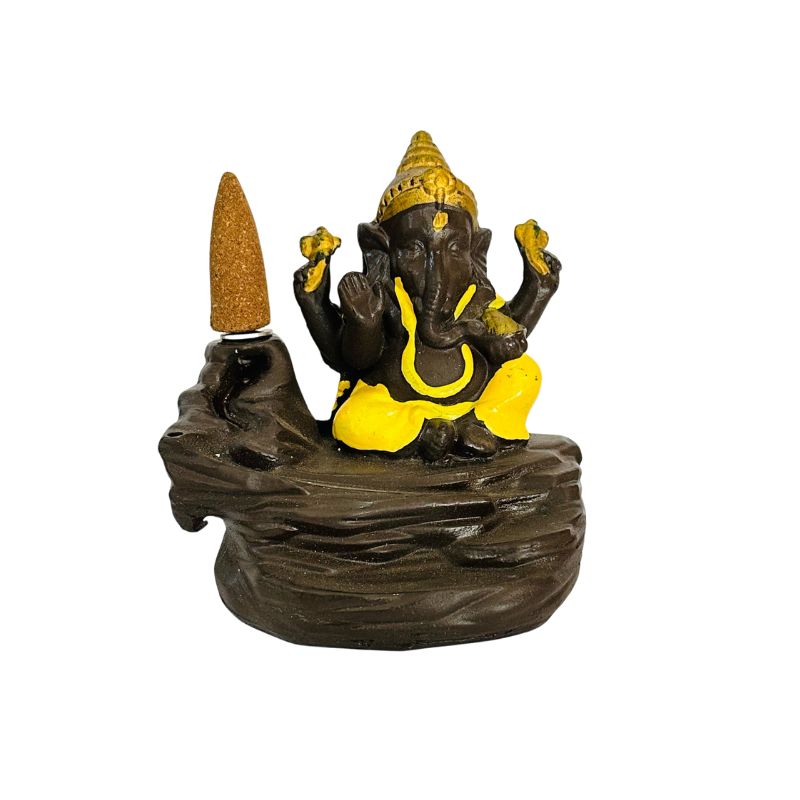 Porta Incienso Cascada India Ganesh Amarillo + 10 inciensos