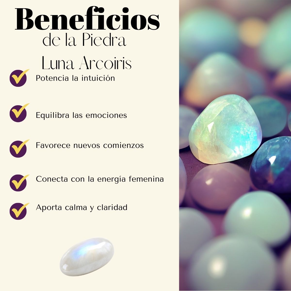 Pulsera Piedra Lunar Arcoiris 6mm