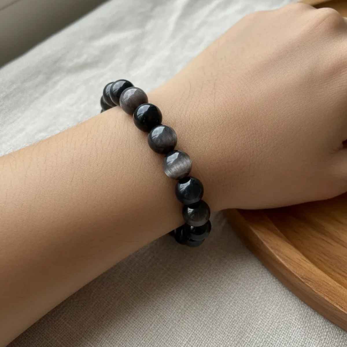 Pulsera Obsidiana Plateada 8mm