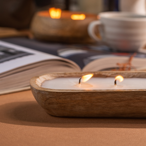 Vela Rectangula Madera de Vainilla y Nuez Moscada