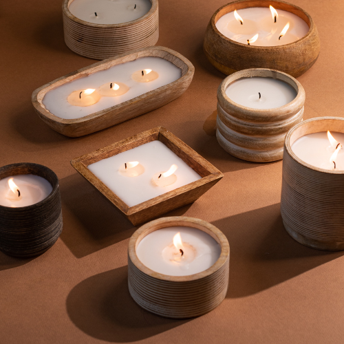 Vela Rectangula Madera de Vainilla y Nuez Moscada