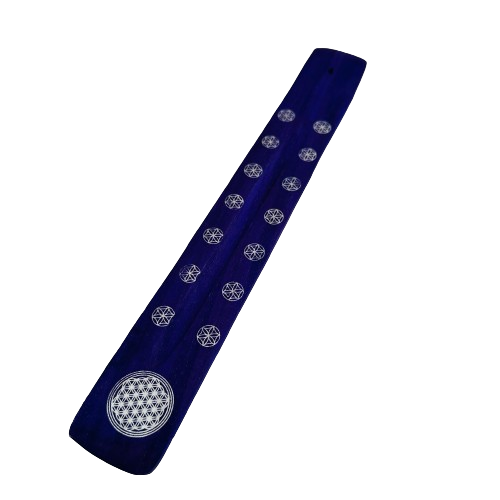Tabla Porta Incienso Madera: Flor de la Vida Morado