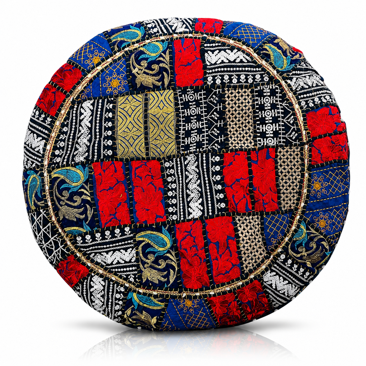 Cojin de Suelo Patchwork Azul Redondo Extra Grande