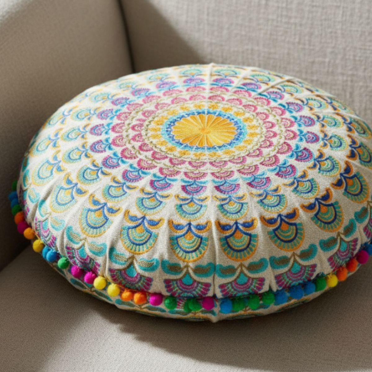 Cojin Boho Multicolor Redondo Grande