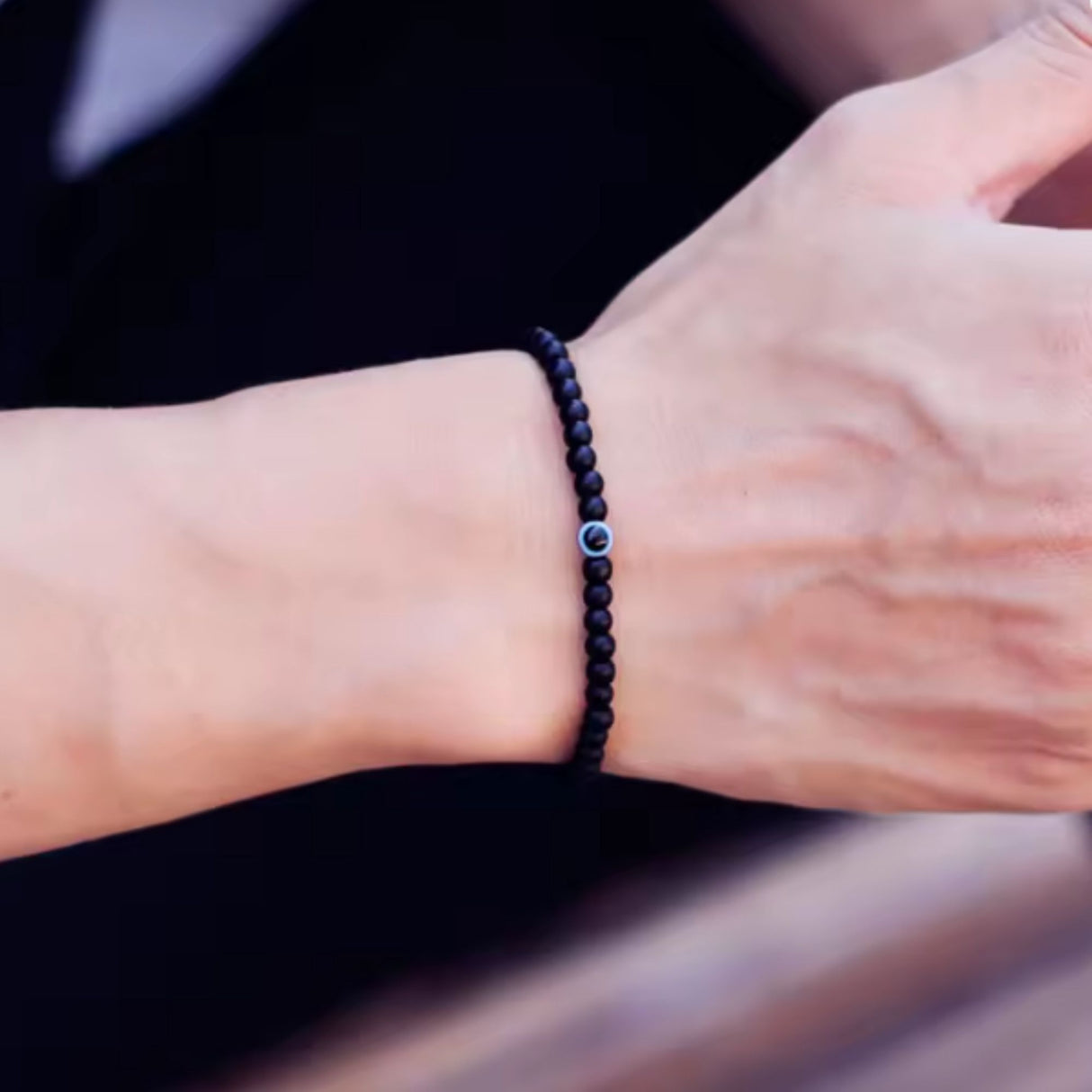 Pulsera Obsidiana Negra con Ojo Turco 4mm