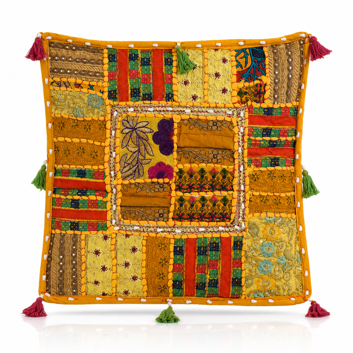 Cojin Patchwork Amarillo Cuadrado Chico