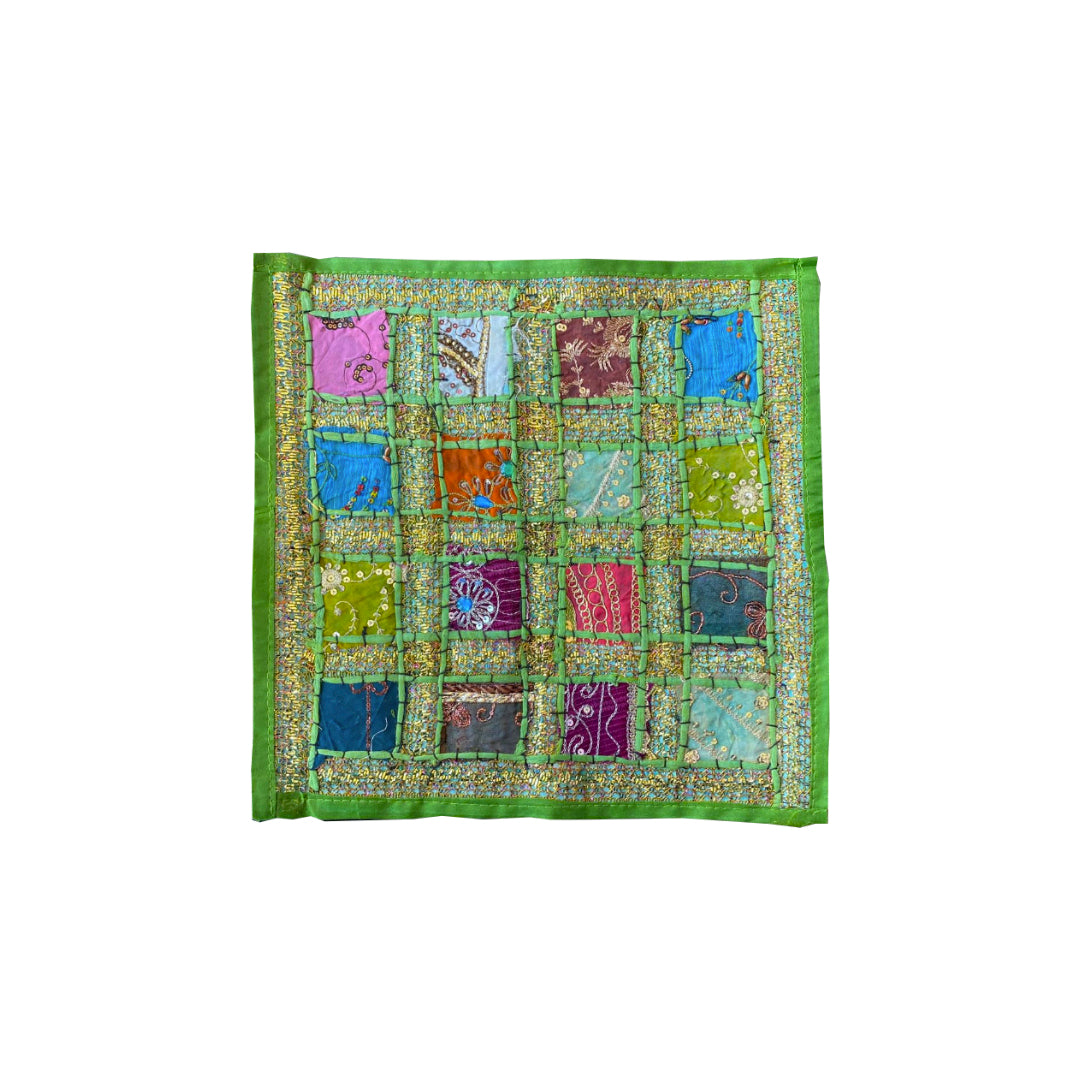 Funda de Cojín Verde con Parches Brillosos