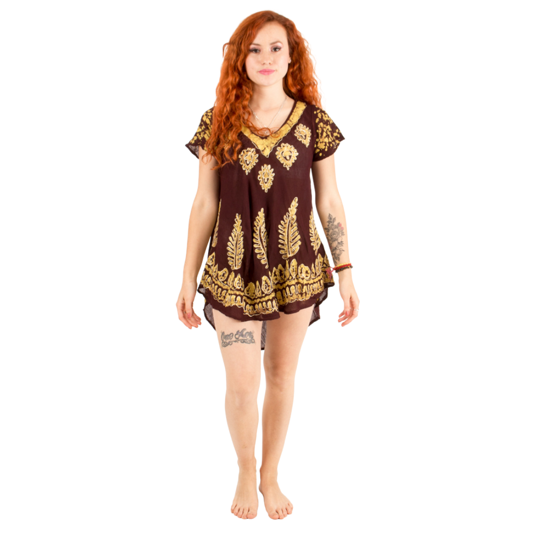 Blusa/Vestido Devika Café con Amarillo