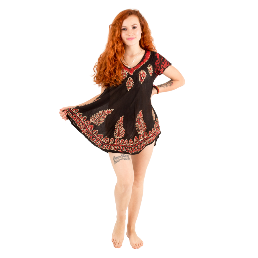 Blusa/Vestido Devika Negro con Rojo