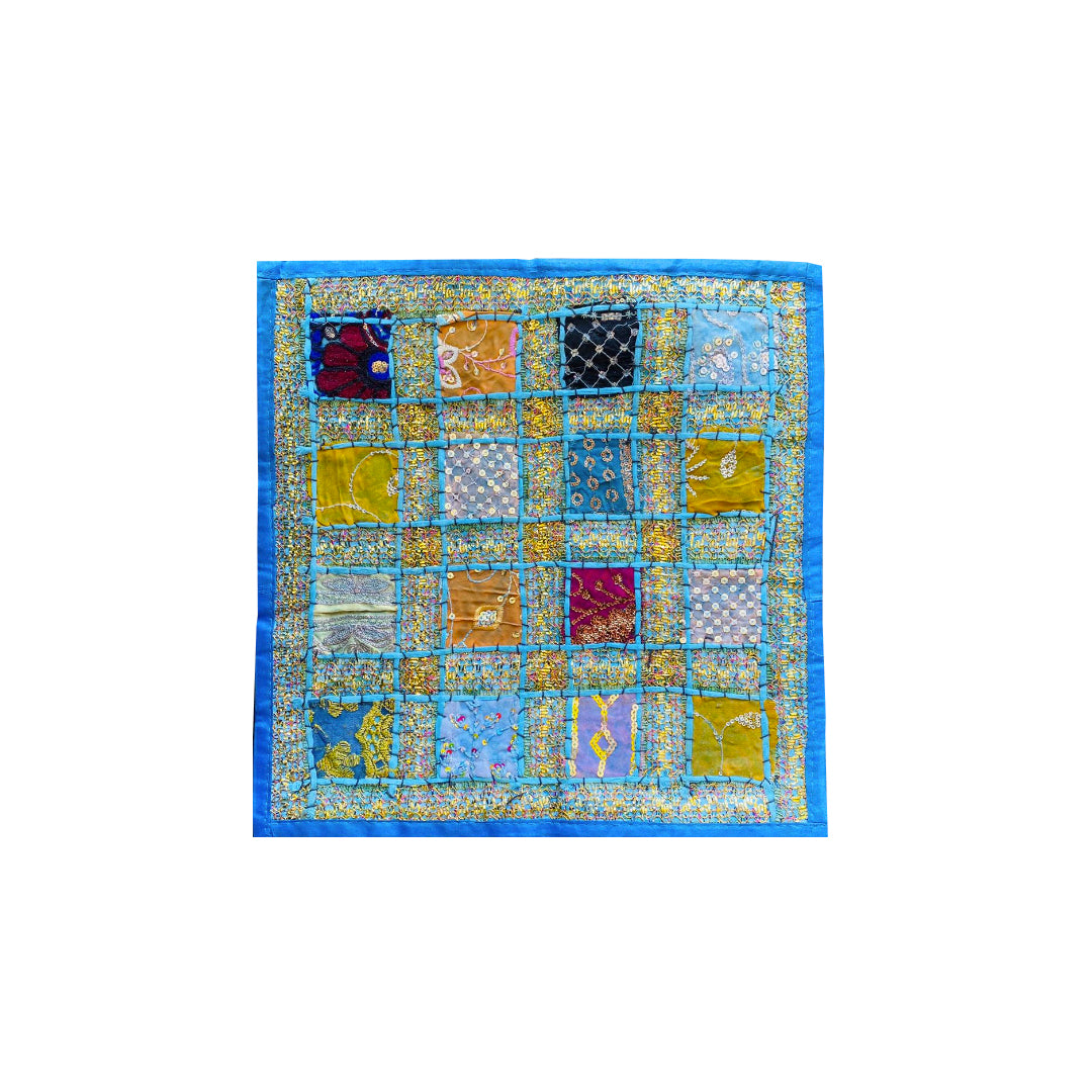 Funda de Cojín Celeste con Parche Brilloso