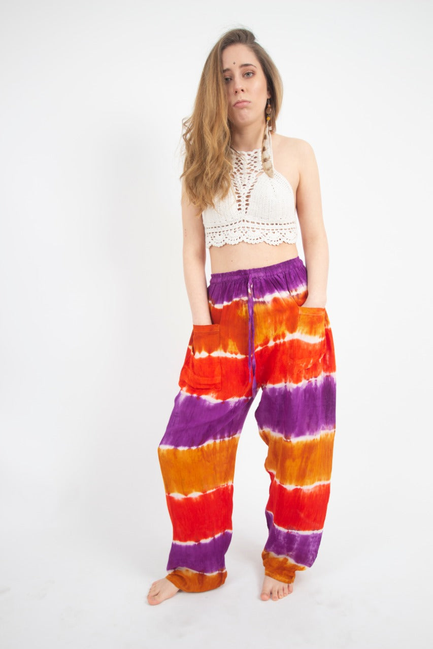 Pantalon Teñido Tricolor Morado - Rojo