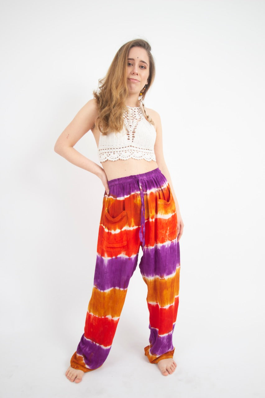 Pantalon Teñido Tricolor Morado - Rojo