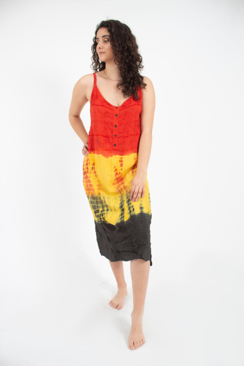 Vestido Teñido Tricolor Rojo - Amarillo